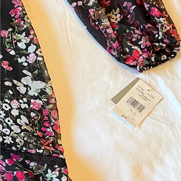 Danny and Nicole Black Floral Long Sleeve Midi Dress Berry Size 4 NWT - Picture 8 of 8